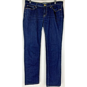 Uniqlo Skinny Fit Low Rise Straight Leg Jeans Dark Wash Cotton Spandex Size 10